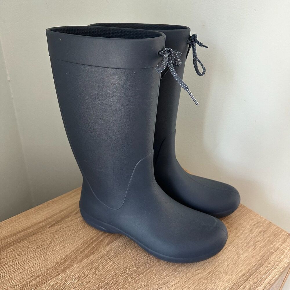CROCS FREESAIL Rain Boots Navy Blue Matte Tall Waterproof Wellington Muck size 8